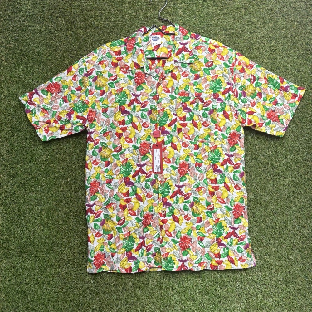 TULLIANO Linen Shirt Mens Medium Short Sleeve Button-Up AOP Red Floral NWT